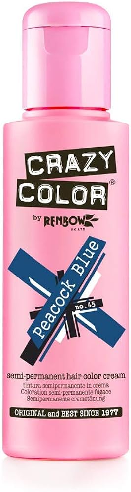 Renbow Crazy Color Semi-Permanent Hair Color Dye Peacock Blue 45 - 100ml, Teal, 100 ml (Pack of 1)