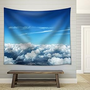 Aerial View of Clouds and Landscape Under Them. - Fabric Wall Tapestry Home Decor - 51x60 inches