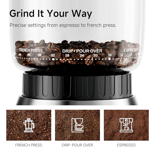 HiBREW G7 Coffee Bean Grinder with 48 Gears Precise Setting, Automatic Burr Mill Electric Grinder for Turkish/Espresso/Mocha/Drip/Pour Over/French Press