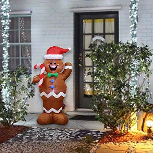 1.5M Tall christmas inflatable santa claus,Gingerbread Snow Man Decoration Hold a Candy Stick Party Decoration for Outdoor Indoor Home Garden Family Prop Yard