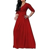 LightlyKiss Plus-Size Maxi Dresses for Women African Summer 3/4 Sleeves Beach Sundress with Pockets
