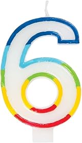 Unique Vibrant Rainbow Border Number 6 Birthday Candle 7x12cm