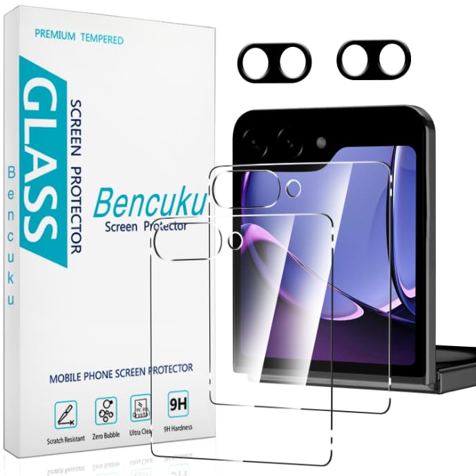 Photo 1 of Bencuku 2 Pack Screen Protector for Samsung Galaxy Z Flip 7 with 2 Pack Camera Lens Protector, 9H Tempered Glass, Anti Scratch, Bubble Free
