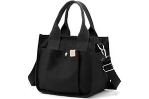 TUOBO Small Canvas Tote Bag with Zipper, Canvas Multi-Pocket Crossbody Bag Purse Top Handle Satchel Handbags
