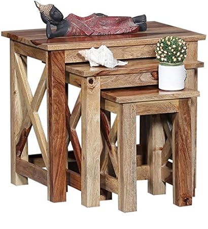 Ringabell Demi Solid Wood Nest of Table Set of 3 (Natural Finish)
