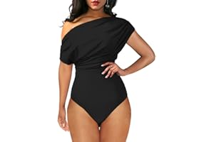 YMDUCH Women's Sexy Off Shoulder Sleeveless Bodycon One Piece Bodysuit Top