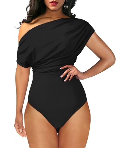 Amazon.com: OYOANGLE Women's Mesh Sheer One Shoulder Bodysuit