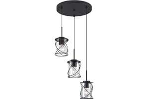 MAVCADONF Kitchen Island Light, 3 Light Cluster Pendant Lights Stairwell Lighting Chandelier for Dining Room, Modern Linear Pendant Light for Kitchen Island Living Room with Adjustable Rods, Metal Black