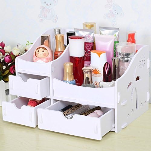 HOPE &amp; WISH Beautiful White Color Three Drawer Creative DIY Cosmetic Makeup Organizer Removable Jewelry Display Box Kitchen Bathroom Collection Organizer Bedroom Storage Case