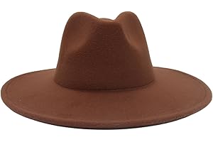 YESBOR Womens Mens Retro Wide Brim Fedora Trilby Hat Vintage Solid Color Jazz Cap