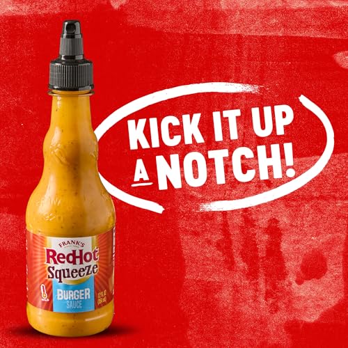 FRANK’S REDHOT BURGER SAUCE, SQUEEZE BOTTLE, CREAMY, TANGY BLEND OF DILL PICKLE JUICE, MAYO, AND FRANK’S REDHOT HEAT FOR BURGERS & MORE, 12 FL OZ