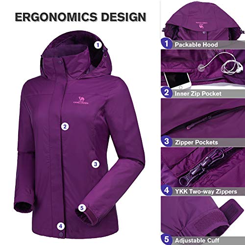 image for CAMEL CROWN Womens Waterproof Rain Jacket Lightweight Hooded Windbreak