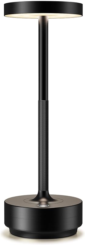 Candeeiro de mesa LED sem fios, recarregável, 5000 mAh, 3 modos de luz, uso interior/exterior, bateria de longa duração, lâmpada de mesa portátil USB-C (preto) — foto 1 de 8