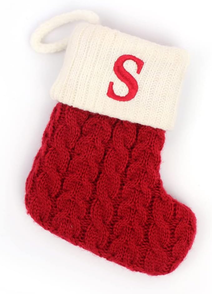 Stockings & Holders - MOONASE 7 Inches Christmas Stockings Knit Xmas Stockings Christmas Stocking with Letter Monogram Hanging Stockings for Family Christmas Decoration (S)