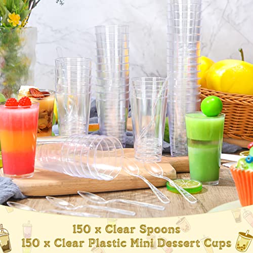 3 oz Clear Plastic Mini Dessert Cups with Spoons Shooter Round Dessert
