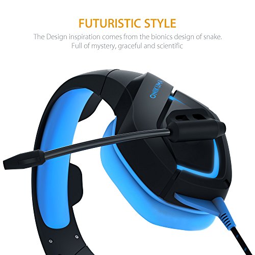 MillSO K1 Gaming Headset for PC, PS4, Xbox One, Stereo Over-Ear Noise Cancelling Headphones with Mic, LED Light, Soft Memory Earmuffs and Volume Control for Laptop Mac Nintendo Switch Games -- Blue - Thumbnail 2