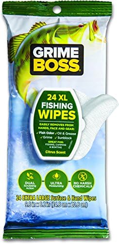 Grime Boss Fishing Wipes (24 Total Wipes) | Removes Dirt & Cleans Rods, Reels, & Tackle Boxes | Wipes Away Fish Odor