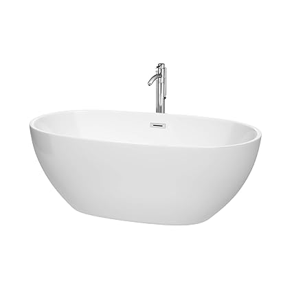 Wyndham Collection Wcbtk156163atp11pc Juno Freestanding Bathtub With Floor Mounted Faucet In Polished Chrome 63 White Trim