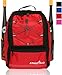 Athletico Youth Baseball Bat Bag - Backpack for Baseball, T-Ball & Softball Equipment & Gear | Holds Bat, Helmet, & Glove | Fence Hook (Red)