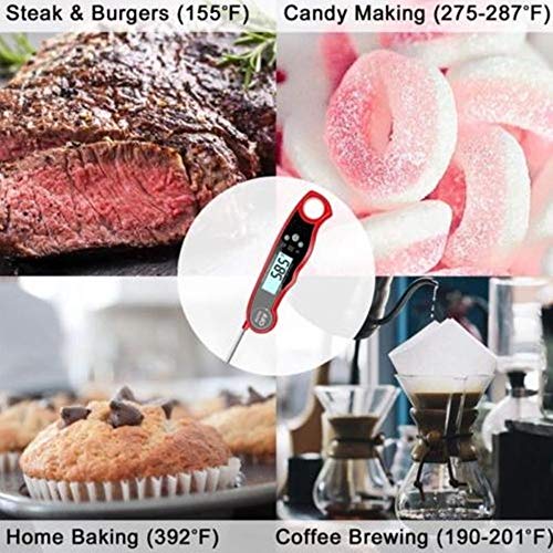 Waterproof Digital Instant Read Meat Thermometer with 4.6" Folding Probe Calibration Function for Cooking Food Candy, BBQ Grill, Smokers By JSDOIN