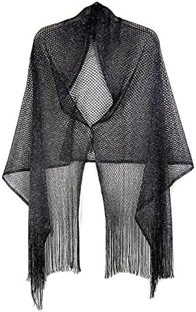 Women's Glitter Metallic Mesh Wrap Shawl Evening Party Scarf(484-Black Silver)