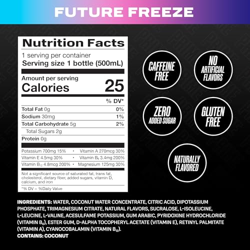 PRIME HYDRATION FUTURE FREEZE, SPORTS DRINKS, ELECTROLYTE ENHANCED FOR ULTIMATE HYDRATION, 250MG BCAAS, B VITAMINS, ANTIOXIDANTS, LOW SUGAR, 16.9 FL OZ, 12 PACK