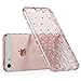 iPhone SE Case, Sincase [Ultra Thin] Soft Flexible Skin [Clear Rhinestone] Protective 3D Rose Gold Crystal Back Bumper Cover [Shock Proof] with Glitter Diamond Frame Slim for iPhone SE/5S/5