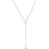 Lariat Necklace for Women, Handmade 18K Gold Plated Dainty Drop Y Chain Necklace Jewelry for Women Girl Gifts with Simulated Diamond,16" to 18" adjustable length (Gold)