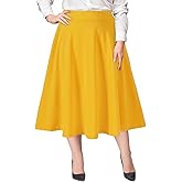 Moon Wood Women's Plus Size Midi Skirt High Elastic Waist A-Line Flared Skater Skirts with Pockets
