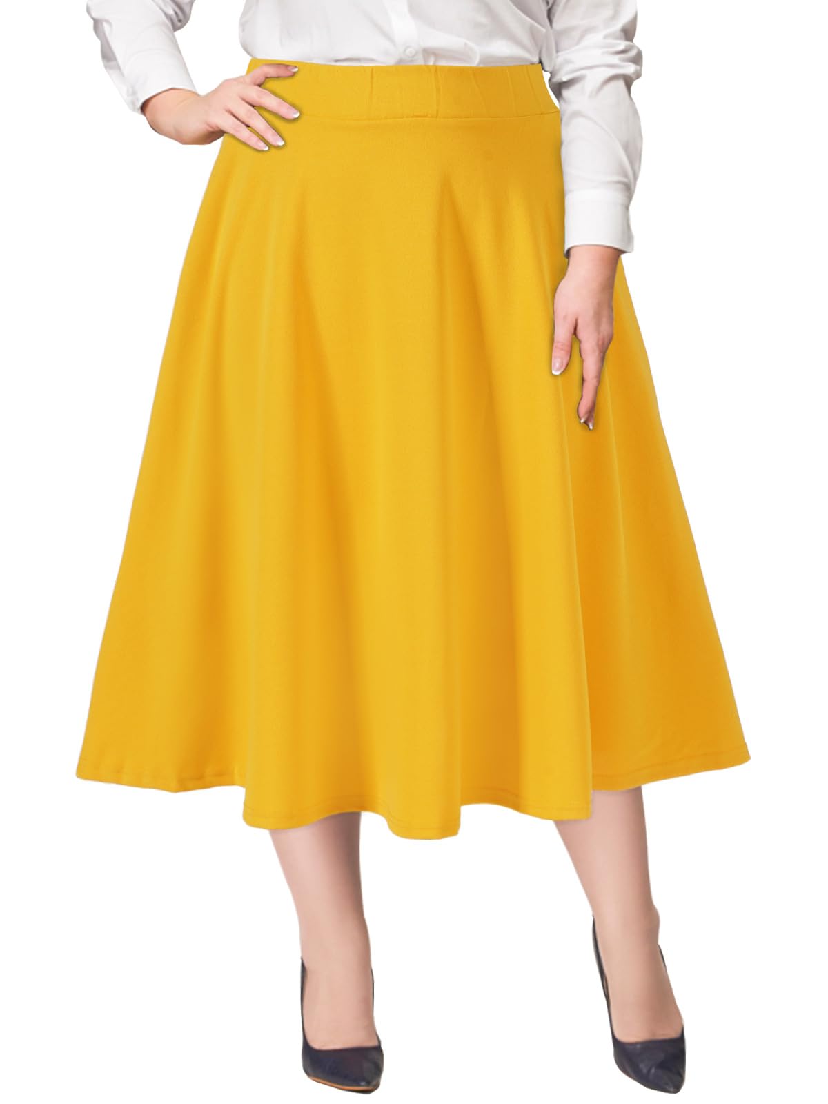 Moon Wood Women's Plus Size Midi Skirt High Elastic