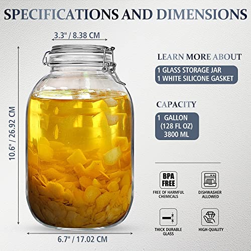 Folinstall 1 Gallon Glass Jar with Lid, Big Pickle Jar with Airtight