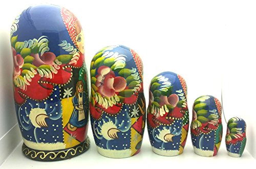Nutcracker fairy tale Russian Hand Carved Hand Painted Nesting 5 piece DOLL Set 7" tall / ballet
