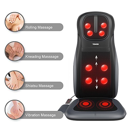 Massage Cushion, TENKER Shiatsu Neck & Back Seat Cushion with Heat Function and 3 Massage Styles Rolling, Spot, and Kneading - One Year Warranty