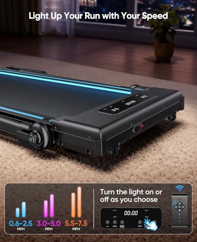 6-in-1 Folding Treadmill for Home with Removable Table, 3.0HP Walking Pad with Incline up to 12%, 12 km/h Foldable Walking Pad Treadmill with 15 cm Telescopic Handle and RGB Lights,330LBS Load