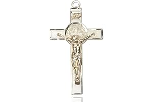 HEARTLAND STORE Heartland Men's Sterling Silver St Benedict & Gold Filled Crucifix Pendant + USA Made