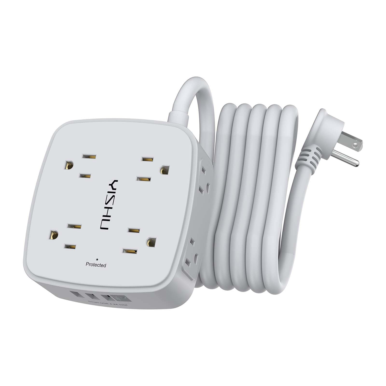 Photo 1 of 10 Ft Surge Protector Power Strip - 8 Widely Outlets with 4 USB Ports, 3 Side Outlet Extender with 10 Feet Extension Cord, Flat Plug, Wall Mount, Desk USB Charging Station, ETL, Grey