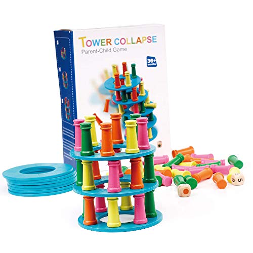 O-Toys Stacking Toys Tall Wooden Building Blocks Rainbow Pizza Tower Brain Puzzle Game Play Set Learning Educational Toy for Kids Boys Girls Preschool Birthday