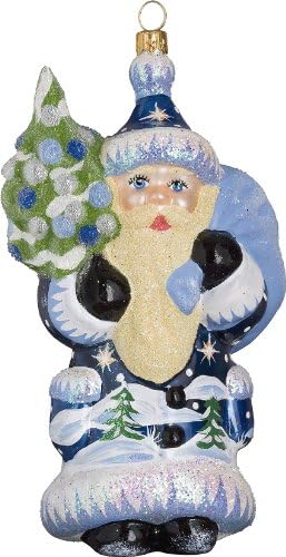 Ino Schaller Blue Coburg Evergreen Santa Blown Glass Christmas Ornament by Joy To The World Collectibles