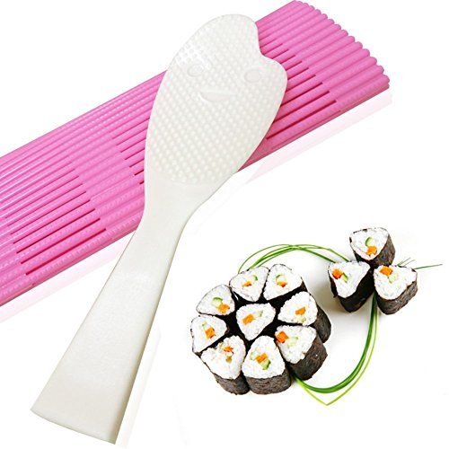 Shuxy Non-Stick Sushi Rolling Mat DIY Sushi Roller Maker with a Rice Paddle Japanese Plastic Sushi Making Kit 8.3" L x7.0" W Random Color