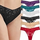 6 Pack Lace Thong Underwear Sexy for Women Panties Lingerie One Size Stretch Fit, One Size, Multicolor