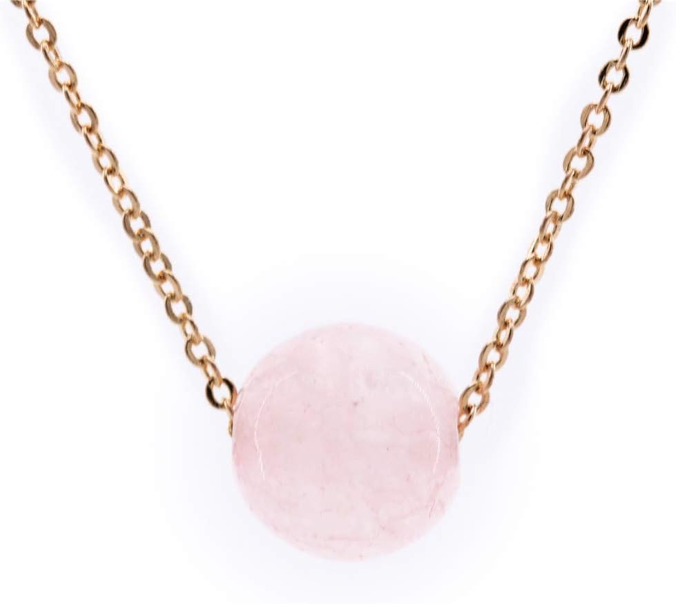 Rose Quartz Opal Lapis Lazuli Healing Crystal Beaded Necklace for Women Men Girls, Dainty Gold Chain Aquamarine Amethyst Chakra Ball Pendant Choker Necklace