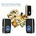 【No Battery Required】Wireless Doorbell Waterproof, AURTEC Door Chime Kit with 2 Plug-in LED Flash Receivers & 1 Press Self-powered Transmitter, 51 Chimes and 4 Volume Levels, Black
