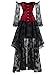 Kimring Women's Steampunk Victorian Elegant Off Shoulder Overbust Corset Dress Skirt Set With Lace Long Sleeves Black/Red Medium