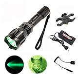 X.YShine LED Hunting Flashlight, HS-802 250 Yards Cree Q5 Coyote Hog Green Light Flashlight with Remote Tactical Pressure Switch+ Barrel Mount+ 18650 Rechargeable Battery+ Charger for Hunting, Fishing