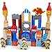 Imagination Generation Heroic Knights Wooden Castle Building Blocks, 50-Piece Medieval Play Toy Set in Storage Drum