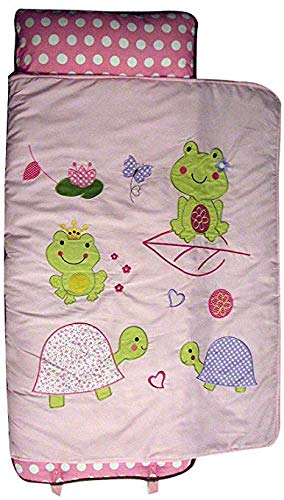 Ellie and Luke SoHo Toddler Nap Mat Hand Embroidered, Pink Frogs