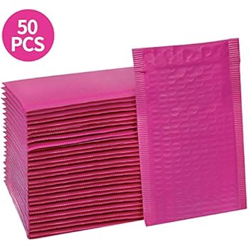 HBlife #000 4x8 Inches Poly Bubble Mailers Self Seal Hot Pink Padded Envelopes, Pack of 50