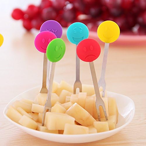Smiley Fruit Fork Tableware Dessert Fork Fruit Sign Stainless Steel Fork Ceramic Base (6 Pcs/lot)