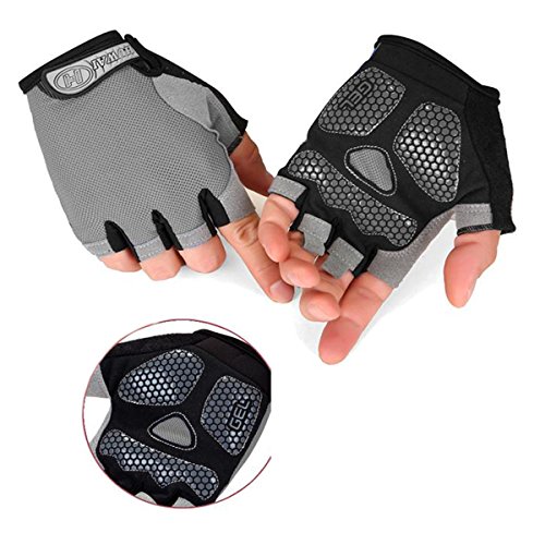 Jadedragon Shock-absorbing Gel Pad Breathable Mountain Bike Half Finger Glove Gym Fingerless Gloves Cycling Short Glove for Men's and Women's (Gray