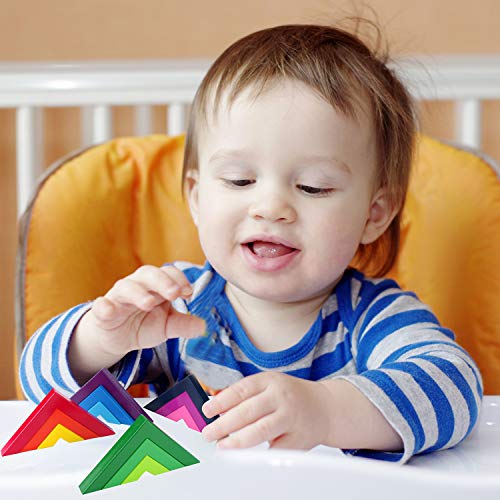 USATDD Wooden Rainbow Stacking Game Stacker Geometry Building Blocks Creative Nesting Educational Toys Kids Toddlers (Rainbow Stacking Game)